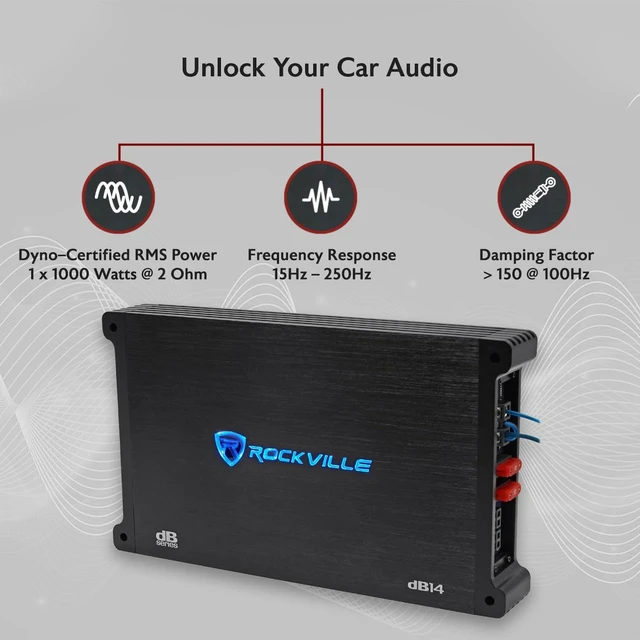 Alt view image 2 of 5 - Rockville dB14 Mono Car Audio Amplifier, 1000W RMS, 4000W Peak, 2 Ohm