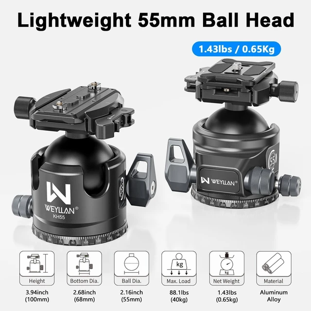 Alt view image 2 of 5 - Low Profile Tripod Ball Head w Lever Release 55mm Camera Ball Head Mount