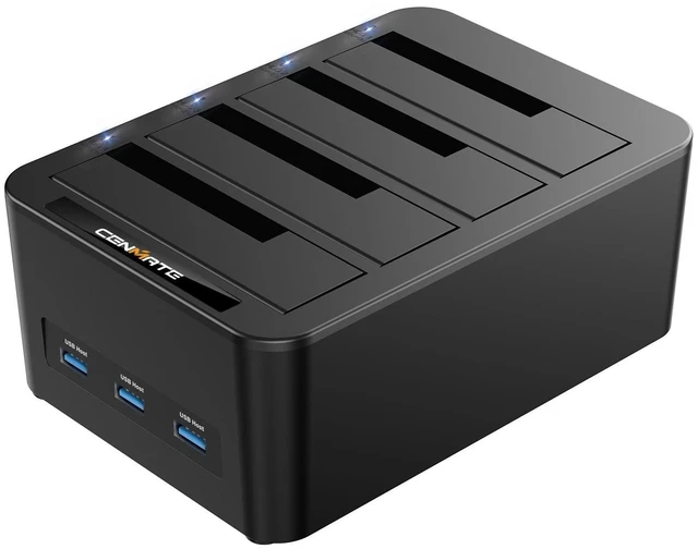 Main image of CENMATE 4 Bay Hard Drive Enclosure for 2.5/3.5" SATA HDD/SSD with USB A/C 3.0, Hard Drive Enclosure with 3 USB-A Ports Support Hot Swappable, Tool-Free HDD Enclosure