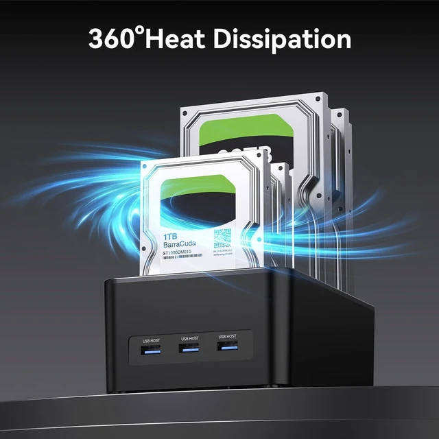 Alt view image 3 of 5 - CENMATE 4 Bay Hard Drive Enclosure for 2.5/3.5" SATA HDD/SSD with USB A/C 3.0, Hard Drive Enclosure with 3 USB-A Ports Support Hot Swappable, Tool-Free HDD Enclosure