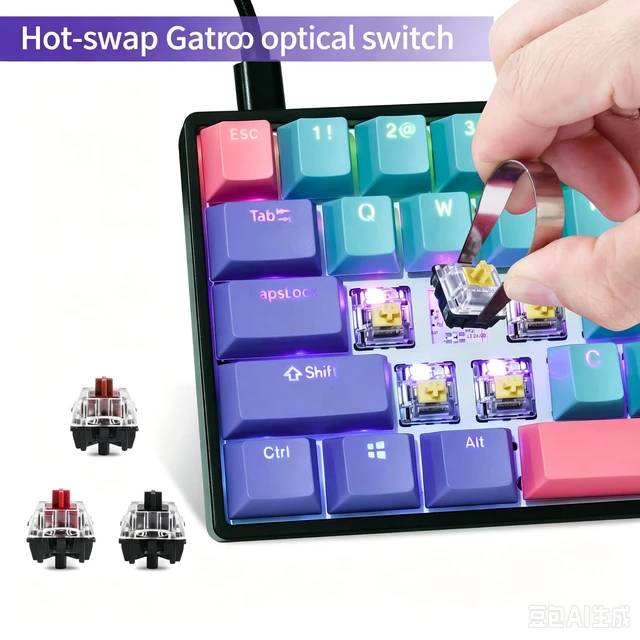 Alt view image 3 of 5 - Ussixchare Wired Gaming Keyboard, 60% RGB Backlit Mechanical Keyboard, with PBT Keycaps NKRO Type-C Cable Hot Swappable for PC Laptop Gamer(Yellow Switch Joker)