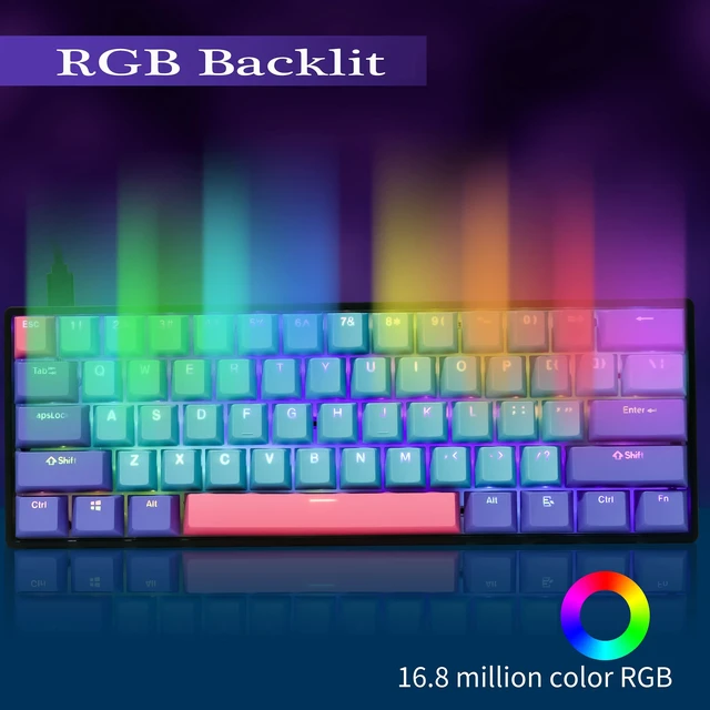 Alt view image 2 of 5 - Ussixchare Wired Gaming Keyboard, 60% RGB Backlit Mechanical Keyboard, with PBT Keycaps NKRO Type-C Cable Hot Swappable for PC Laptop Gamer(Yellow Switch Joker)