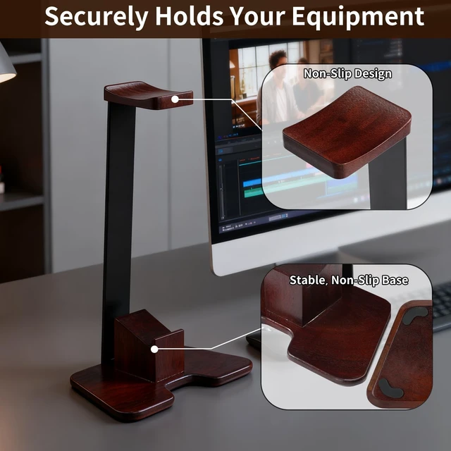 Alt view image 3 of 5 - Vruelia Gaming Headset and Controller Stand, Walnut Wood