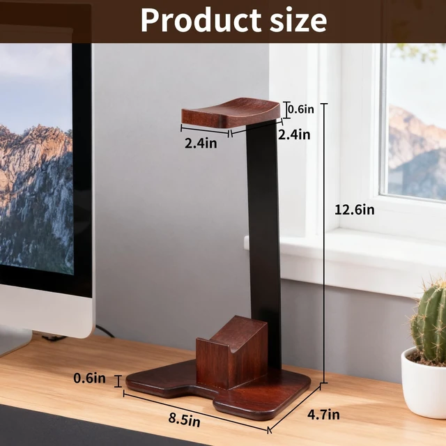Alt view image 4 of 5 - Vruelia Gaming Headset and Controller Stand, Walnut Wood
