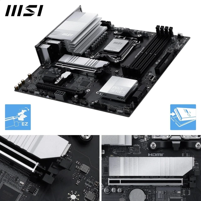 Alt view image 3 of 5 - MSI PRO B850M-A WiFi Motherboard, mATX - Supports AMD Ryzen 9000/8000 / 7000 Processors, AM5 - DDR5 Memory Boost (8200+ MT/s OC), PCIe 5.0 x16 & 4.0 x4, M.2 Gen5, Wi-Fi 7, 5G LAN