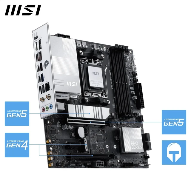 Alt view image 5 of 5 - MSI PRO B850M-A WiFi Motherboard, mATX - Supports AMD Ryzen 9000/8000 / 7000 Processors, AM5 - DDR5 Memory Boost (8200+ MT/s OC), PCIe 5.0 x16 & 4.0 x4, M.2 Gen5, Wi-Fi 7, 5G LAN