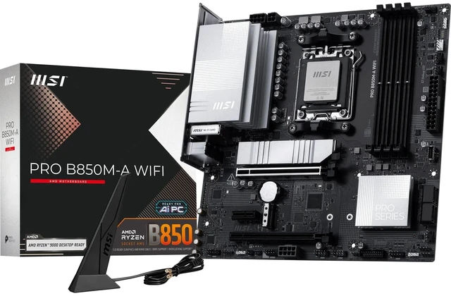 Main image of MSI PRO B850M-A WiFi Motherboard, mATX - Supports AMD Ryzen 9000/8000 / 7000 Processors, AM5 - DDR5 Memory Boost (8200+ MT/s OC), PCIe 5.0 x16 & 4.0 x4, M.2 Gen5, Wi-Fi 7, 5G LAN