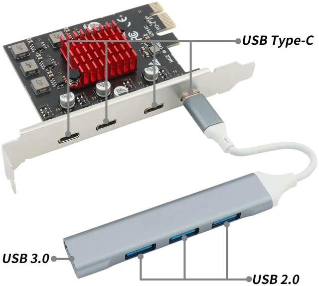 Alt view image 2 of 5 - USB C PCIE Adapter Card,PCI Express to 4-Port Type C Internal Expansion Card with 1 to 4 Hub for Desktop PC No Need Additional Power Supply