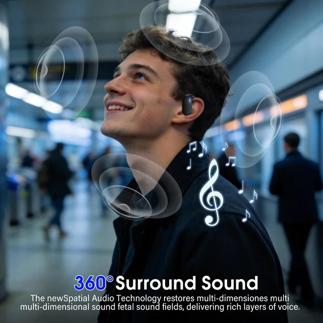 Alt view image 2 of 5 - Open Ear Earbuds, Spatial Audio Wireless Earbuds with Smart Digital Display