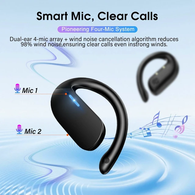 Alt view image 4 of 5 - Open Ear Earbuds, Spatial Audio Wireless Earbuds with Smart Digital Display