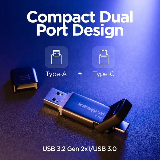 Alt view image 3 of 5 - Integral USSD 256GB SlimXpress Dual USB 3.2 Gen 2x1 Flash Drive, Dual Type-C & Type-A Ports, Portable SSD, Read up to 550 MB/s & Write up to 500 MB/s. Slim, Durable Metal Design for On-the-Go Storage