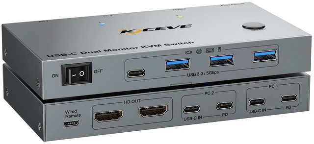 Main image of 2 Port USB-C KVM Switch 2 Monitors 2 Laptops Dual Monitor KVM USB-C Docking