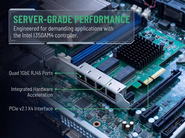 Alt view image 3 of 5 - Quad-Port Gigabit NIC with Intel I350 Chip, 1Gb Network Card Compare to Intel I350-T4 NIC, 4-Port RJ45 Ports, PCI Express 2.1 X4, Ethernet Card with Low Profile for Windows/Windows Server/Linu