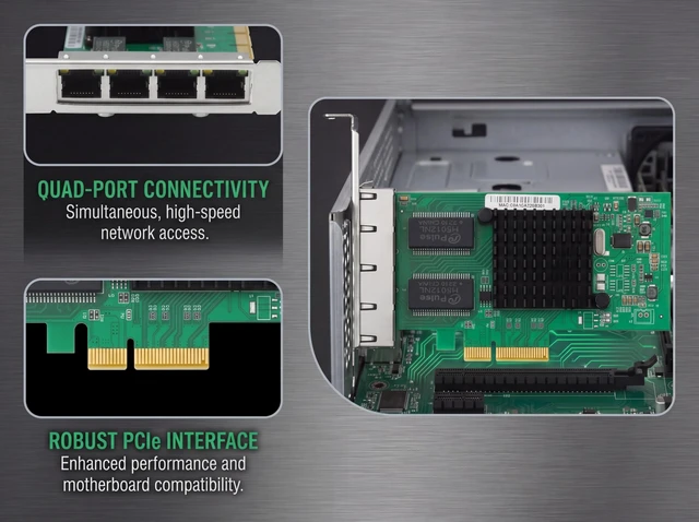 Alt view image 4 of 5 - Quad-Port Gigabit NIC with Intel I350 Chip, 1Gb Network Card Compare to Intel I350-T4 NIC, 4-Port RJ45 Ports, PCI Express 2.1 X4, Ethernet Card with Low Profile for Windows/Windows Server/Linu