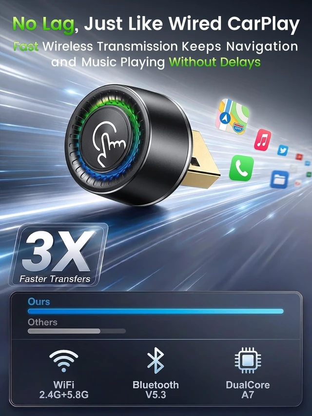 Alt view image 5 of 5 - Wireless CarPlay Adapter for iPhone & Android Auto - Wired to Wireless Gray