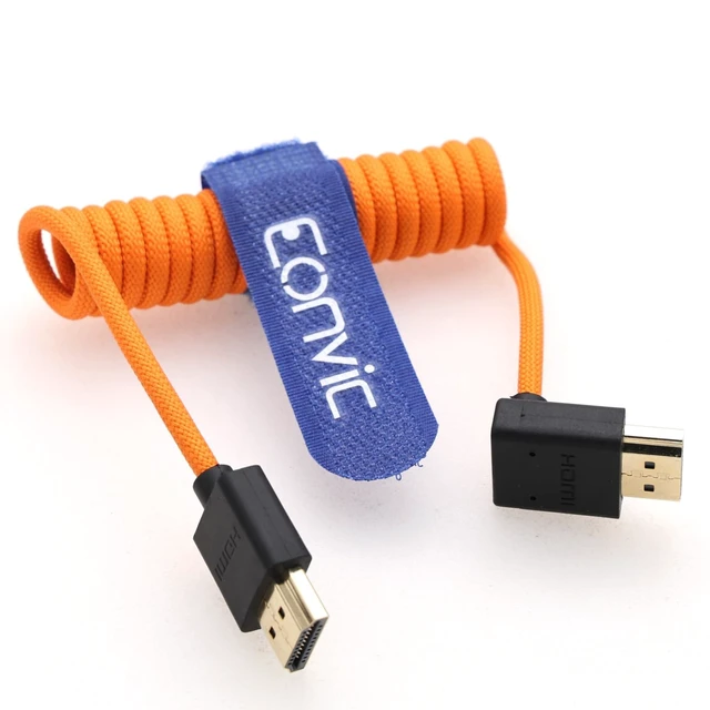 Alt view image 2 of 4 - Eonvic 8K HDMI to Down HDMI High Speed Orange Coiled Braided Cable for Sony A7S3 FX3 FX9 Canon C70 Z CAM E2 Camera Atomos Ninja V Shinobi SmallHD Portkeys BM5 Monitor