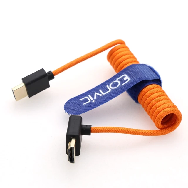 Alt view image 4 of 4 - Eonvic 8K HDMI to Down HDMI High Speed Orange Coiled Braided Cable for Sony A7S3 FX3 FX9 Canon C70 Z CAM E2 Camera Atomos Ninja V Shinobi SmallHD Portkeys BM5 Monitor