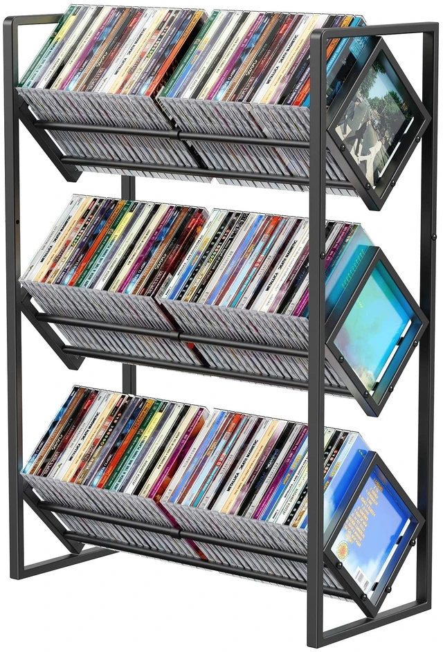Main image of PAPAGIFTREE 3-Tier CD Storage Metal Display Shelf, CD Holder Rack with Adjustable Divider, Store up to 120 CDs with Non-slip Feet, Modern for Music Collection Enthusiasts Home Organization and Decor