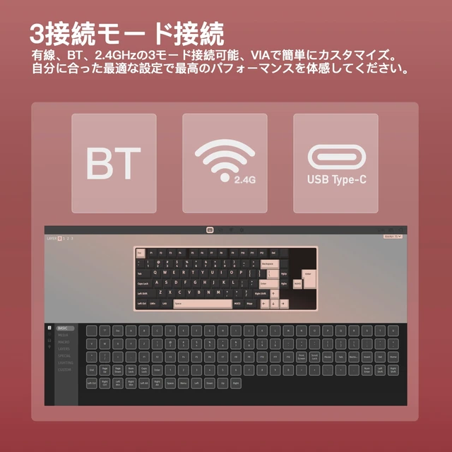 Alt view image 5 of 5 - KIBU WOBKEY Rainy75 75% Tri-Mode Mechanical Keyboard, CNC Aluminum Custom Wireless Keyboard, Hot Swappable, VIA Programmable, Cocoa Switch, RGB Backlit,BT/2.4G/Wired for Mac/Win(Pro Red Velvet)