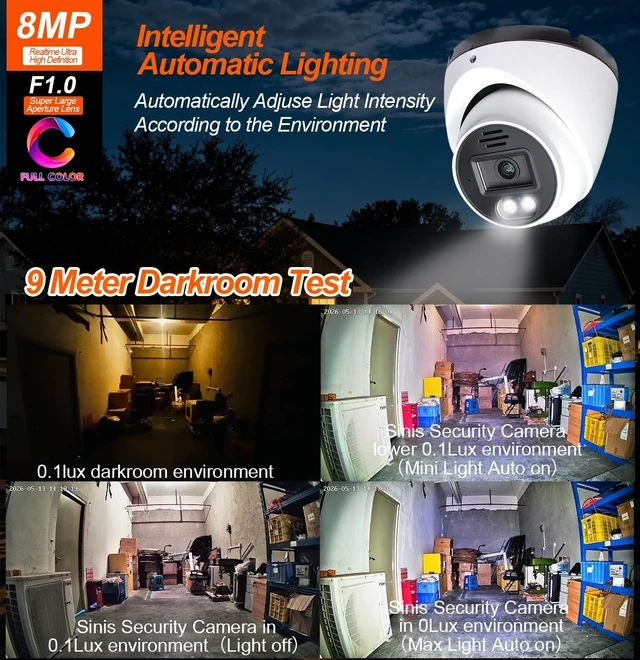 Alt view image 3 of 5 - SINIS 4K Analog Security Turret Camera, 8MP 24/7 Full Color Camera Outdoor
