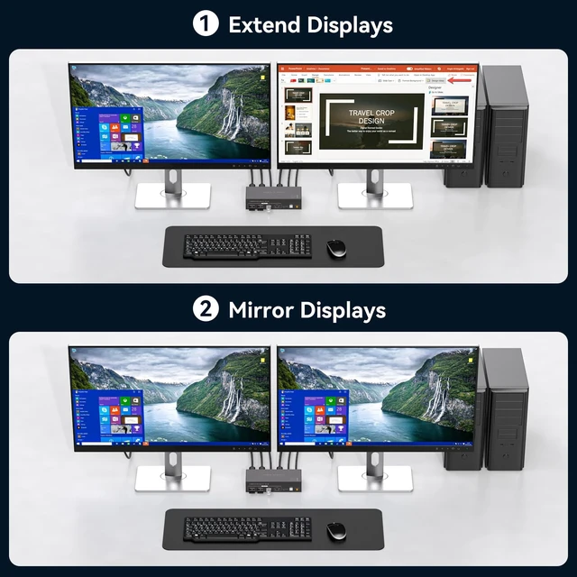 Alt view image 3 of 5 - HDMI KVM Switch 2 Monitors 2 Computers 4K@30Hz for 2 Computers Share Dual Monitors and Keyboard Mouse Printer U Disk Support Extended/Copy Mode with 2 USB Cables and Controller