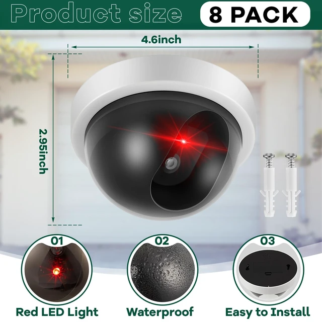 Alt view image 2 of 5 - 12 Pack Fake Security Cameras, Dummy CCTV Dome with Flashing Red LED, White