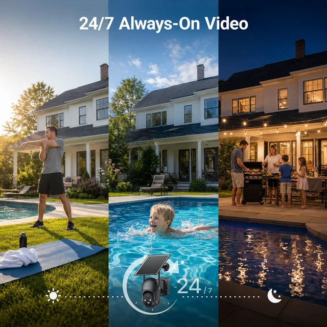 Alt view image 2 of 5 - ELYSOO 4G LTE Cellular Security Cameras, 24/7 Recording, Solar Powered Outdoor Cam No WiFi Needed for Farm&Ranch, 2K Night Vision, Built in eSIM Card(Support Verizon/AT&T/T-Mobile) - Black