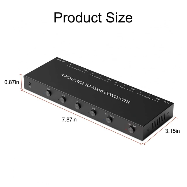 Alt view image 4 of 5 - Y.D.F 4 Port RCA to HDMI Converter 4 Way RCA Composite CVBS AV Switch to HDMI Converter Adapter Support 4:3/16:9 Switching, for Sega Xbox PS1 PS2 PS3 N64 NGC SNES WII VHS VCR Camera DVD