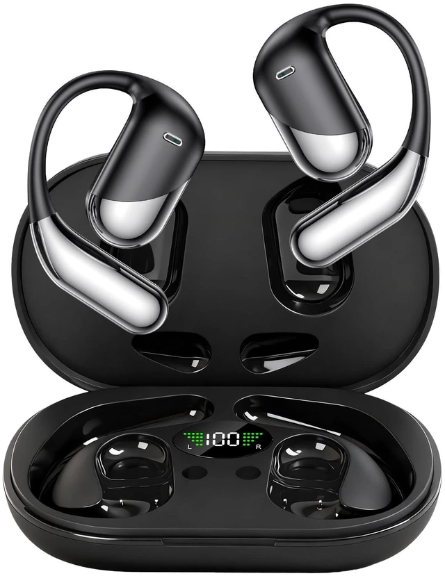 Main image of Open Ear Clip Wireless Earbuds Bone Conduction HeadphonesBuilt-in Mic, IPX7 Waterproof, LED Display Charging Case,Ear Hooks Ear Buds, Ultra-Comfort Bluetooth Earphones for Running Fitness,offic