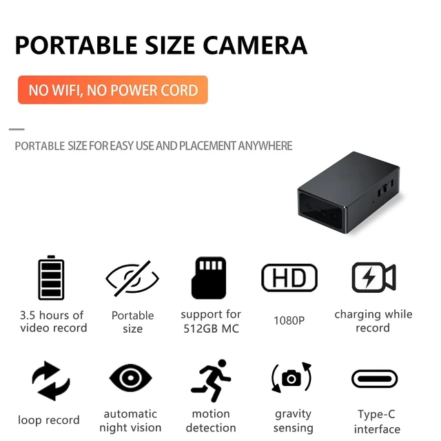 Alt view image 2 of 5 - JINGRONGHUA Hidden Camera Spy Camera, Mini Cameras, HD 1080P, Portable Cameras, Indoor Nanny Cam,with Night Vision, Motion Detection, Loop Record, Gravity Sensor, 512GB Max, No-WiFi&APPS