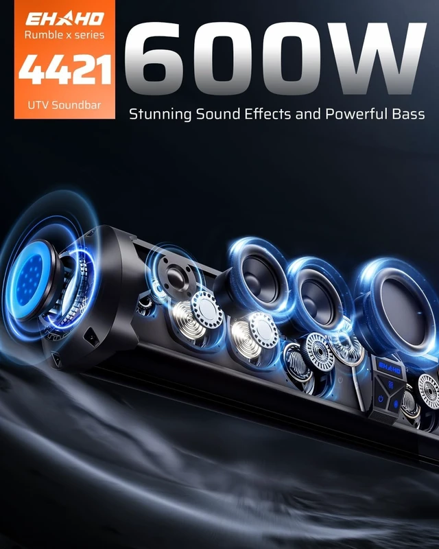 Alt view image 4 of 5 - Ehaho Rumble-X Series 36-inch UTV Sound Bar600W Peak Power & 10-Speaker