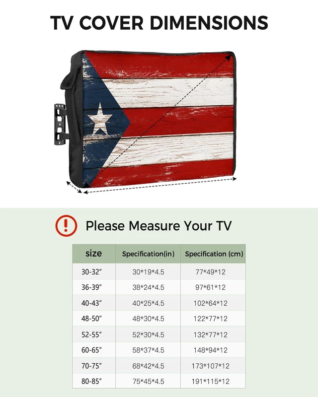 Alt view image 2 of 5 - T&H XHome Outdoor TV Cover - Puerto Rico Flag Patriot Vintage Wooden Board Text Waterproof and Weatherproof 36"-39" LCD Movable Shield TV Display Screen Protector Outside Television Covers