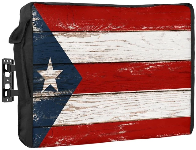 Main image of T&H XHome Outdoor TV Cover - Puerto Rico Flag Patriot Vintage Wooden Board Text Waterproof and Weatherproof 36"-39" LCD Movable Shield TV Display Screen Protector Outside Television Covers