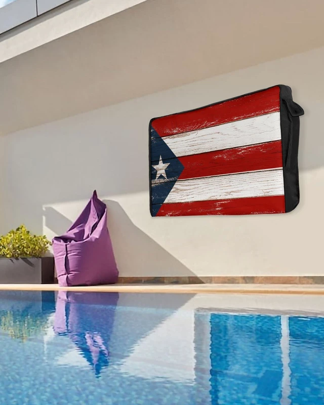 Alt view image 5 of 5 - T&H XHome Outdoor TV Cover - Puerto Rico Flag Patriot Vintage Wooden Board Text Waterproof and Weatherproof 36"-39" LCD Movable Shield TV Display Screen Protector Outside Television Covers