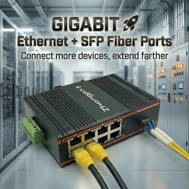 Alt view image 3 of 5 - ZHONGPXY 9 Port Gigabit Industrial Ethernet Switch, 8RJ45 and 1Gigabit SFP Fiber Port, Plug & Play Unmanaged DIN Rail Switch, Fanless Metal Housing, 12-52V DC, -40~80C