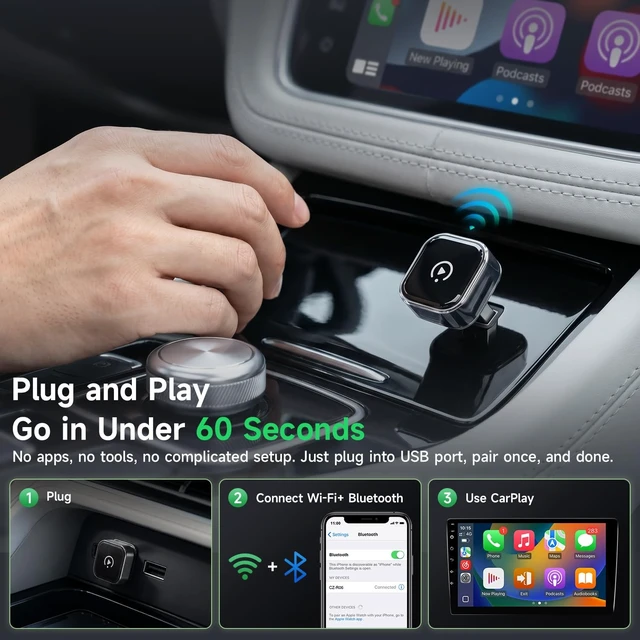 Alt view image 3 of 5 - Wireless CarPlay Adapter for iPhone,Auto Connect Phone to Car,No Delay