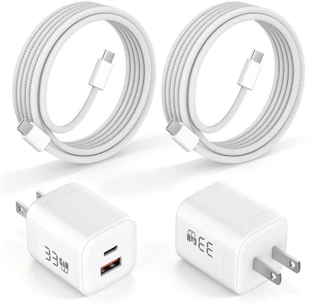 Main image of 33W USB C Charger for iPhone 17 Fast Charging 2Pack Nylon Braided Cable 6FT