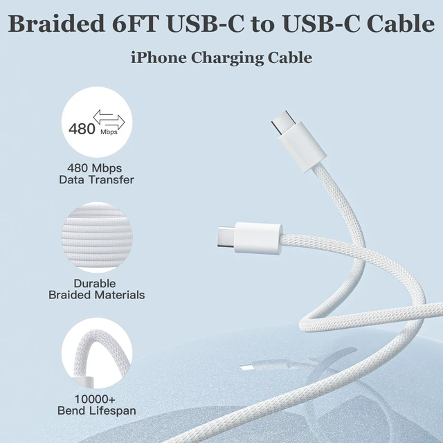 Alt view image 5 of 5 - 33W USB C Charger for iPhone 17 Fast Charging 2Pack Nylon Braided Cable 6FT