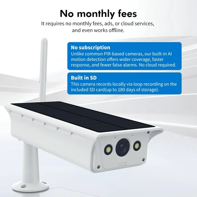 Alt view image 3 of 5 - XMSLSPKJ Solar Security Camera Outdoor Wireless WiFi, No Subscription,Built in SD,AI Detect and Hi-Perf Battery, Reliable Below -10C for Outdoor Surveillance. Solar Powered Home Security Camera