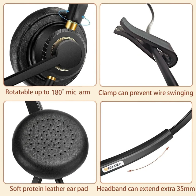 Alt view image 4 of 5 - Arama USB Headset with Microphone for PC, Computer Headset with Microphone, Noise Cancelling Adjustable Volume Control Lightweight, for Laptop Business Skype UC Webinar Call Center Office(802)