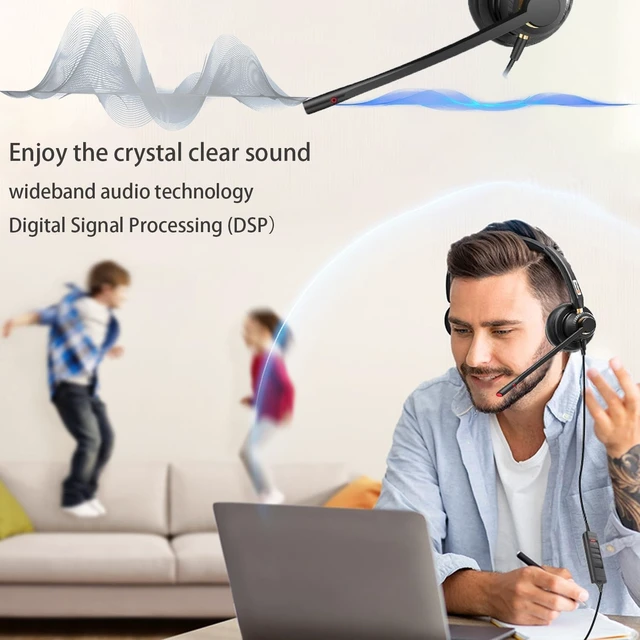 Alt view image 2 of 5 - Arama USB Headset with Microphone for PC, Computer Headset with Microphone, Noise Cancelling Adjustable Volume Control Lightweight, for Laptop Business Skype UC Webinar Call Center Office(802)