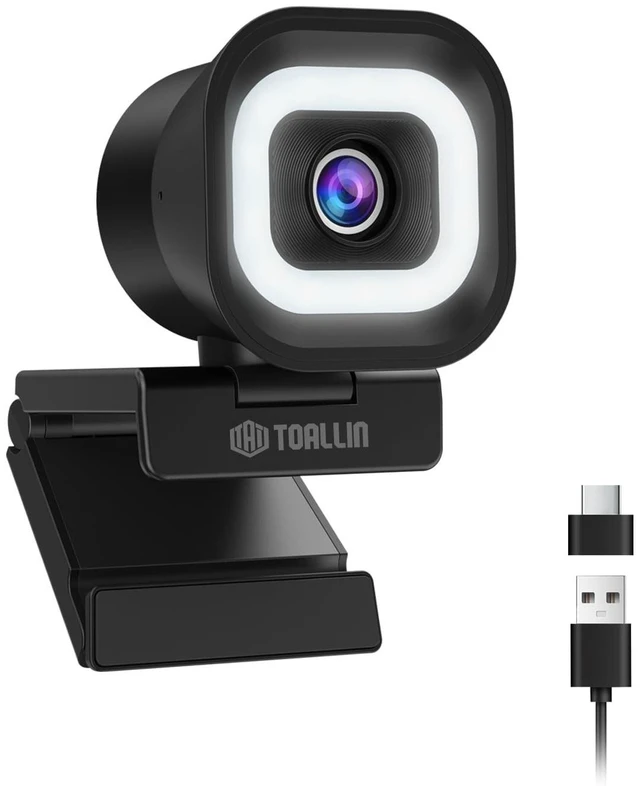 Main image of TOALLIN 2K Webcam with Ring Light for Streaming, 1080P 60FPS, Dual Mic