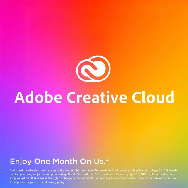 Alt view image 5 of 5 - SANDISK 512GB Creator SD UHS-II Card, Read speeds up to 280MB/s, for DSLR and Mirrorless Cameras, 4K UHD, 6K Video, V60, 1 Month of Adobe Creative Cloud Included - SDSDXEP-512G-GNCIS