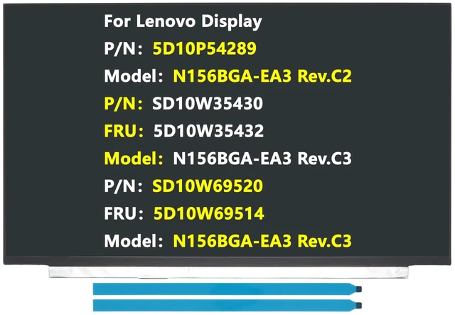 Main image of JHK JIEHONGKE LCD Screen Replacement for Lenovo 5D10P54289 N156BGA-EA3 Rev.C2, 5D10W35432 N156BGA-EA3 Rev.C3, 5D10W69514 N156BGA-EA3 Rev.C3, 15.6" HD 1366768 30-Pin Matte Non-Touch Laptop Display