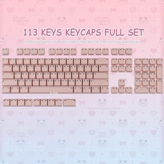 Alt view image 4 of 5 - Pink Keycaps - Shine Through PBT Keycaps,113 Keys Side Print Cat Keycaps