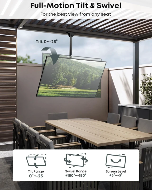 Alt view image 3 of 5 - Ceiling TV Mount for 26-65 inch TVs, Full Motion Tilt & 360 Swivel