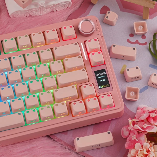 Alt view image 5 of 5 - Pink Keycaps - Shine Through PBT Keycaps,113 Keys Side Print Cat Keycaps
