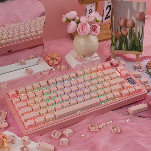 Alt view image 2 of 5 - Pink Keycaps - Shine Through PBT Keycaps,113 Keys Side Print Cat Keycaps