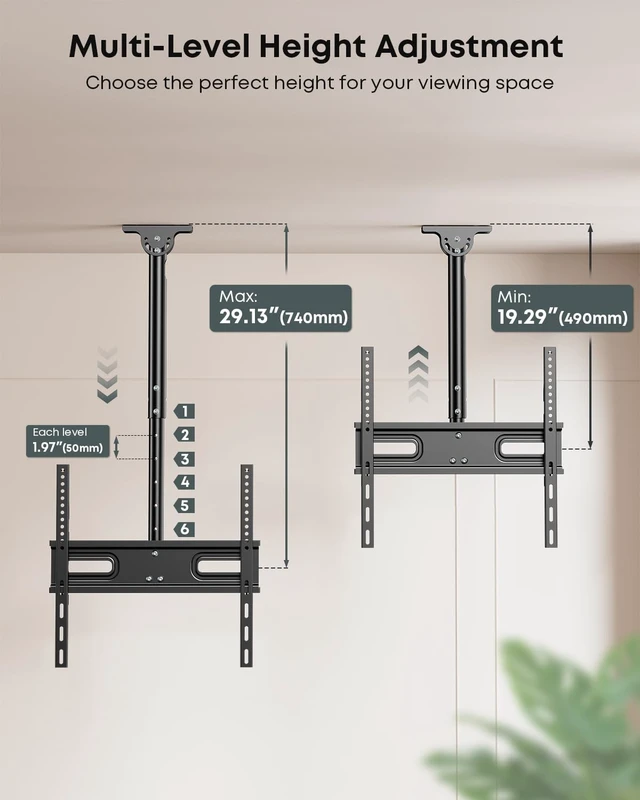 Alt view image 4 of 5 - Ceiling TV Mount for 26-65 inch TVs, Full Motion Tilt & 360 Swivel