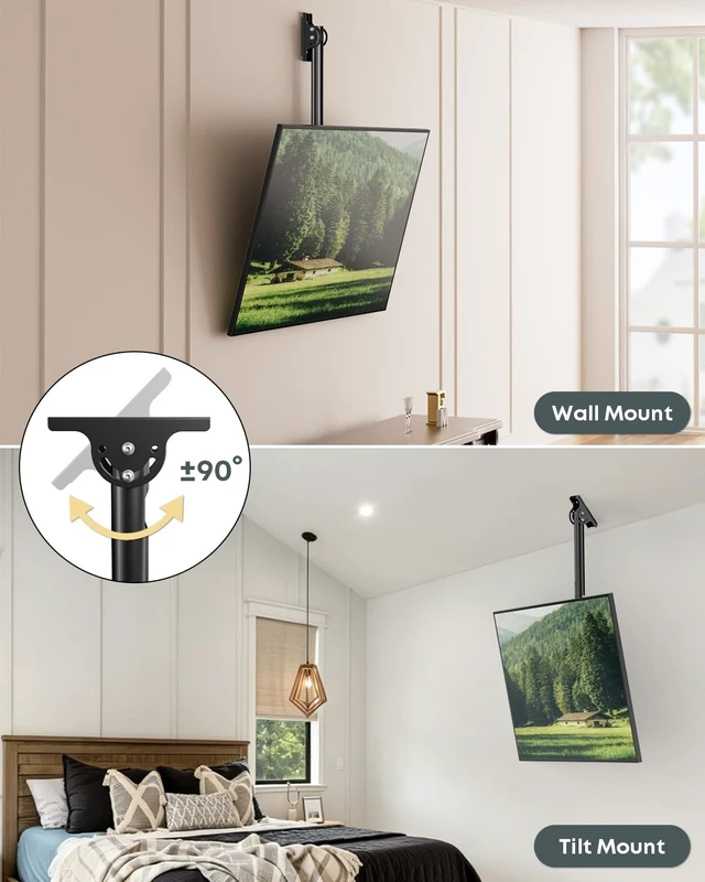 Alt view image 5 of 5 - Ceiling TV Mount for 26-65 inch TVs, Full Motion Tilt & 360 Swivel